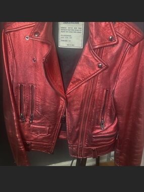 Zadig & Voltaire Metallic Red Leather Moto Jacket